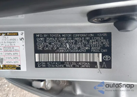 2006 Toyota Corolla Ce from USA, damaged, VIN JTDBR32E560064293